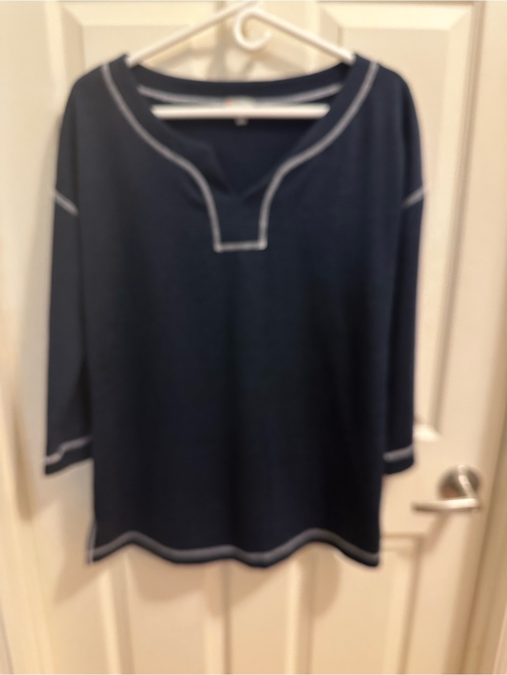 Talbots Navy Tunic with White Stitching Detail